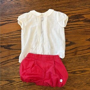 Cream Blouse and Red Shorts Set